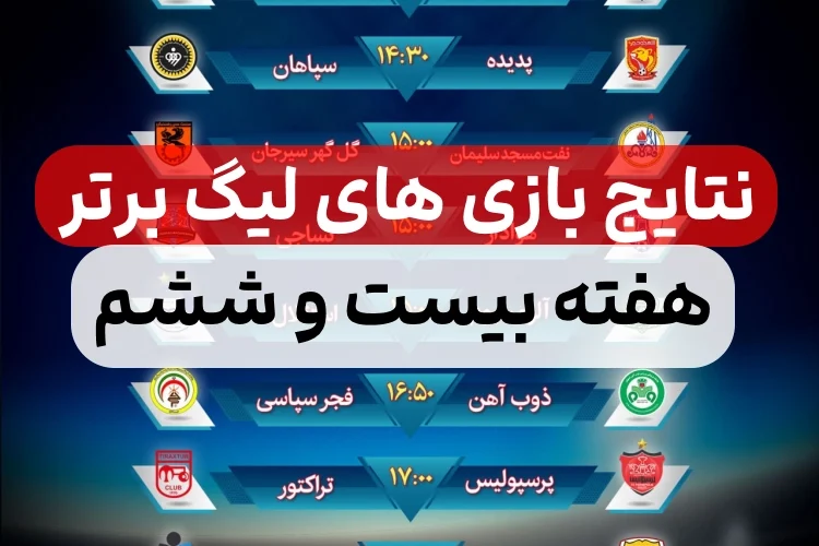 نتایج بازی های لیگ برتر فوتبال ایران امروز,نتایج بازی های هفته بیست و ششم لیگ برتر