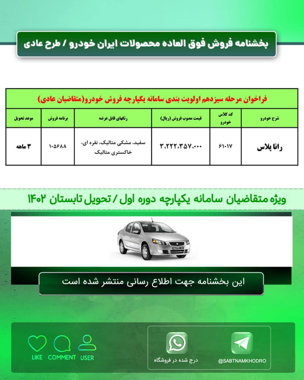 فراخوان مرحله سیزدهم ثبت نام جدید ایران خودرو طرح حمایت از خانواده